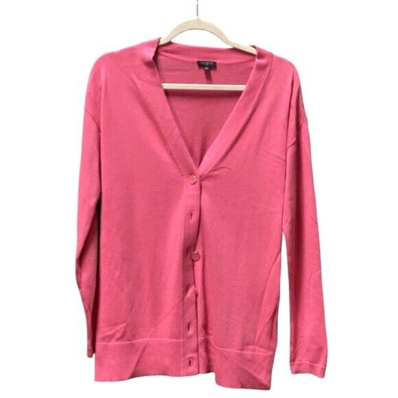 Talbots Long Sleeve V-Neck Bubble Gum Pink Cotton Blend Long Cardigan Size S/P - Picture 3 of 5